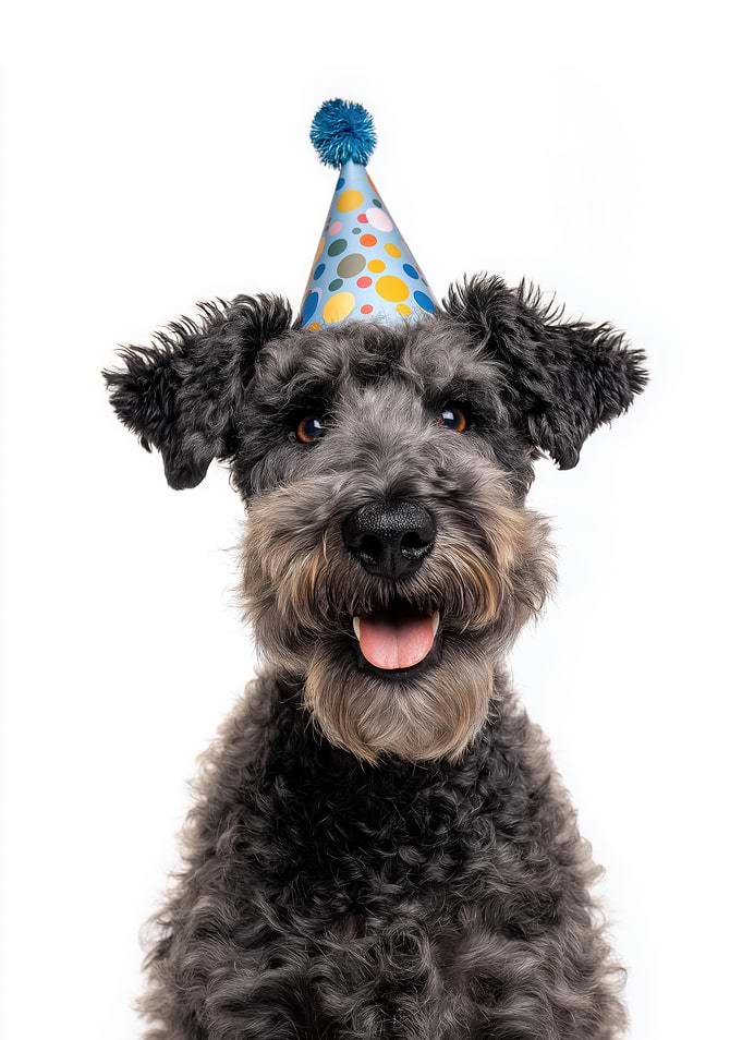 Kerry Blue Terrier Dog with Birthday Hat Portrait