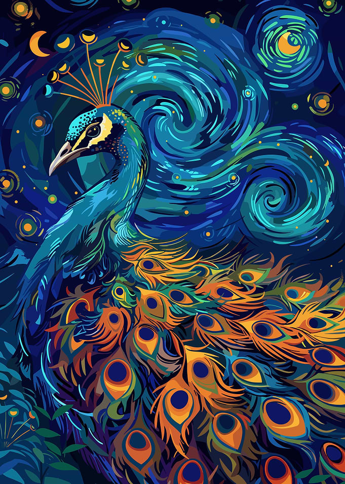 Peacock in Starry Night Style