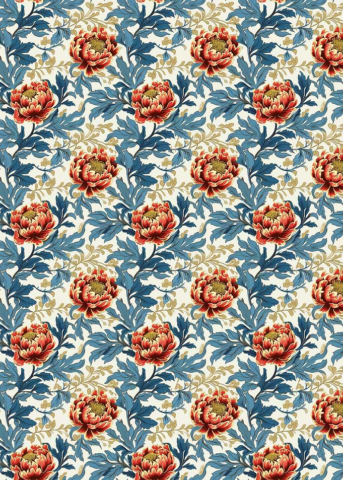 Floral Pattern with Red Peonies