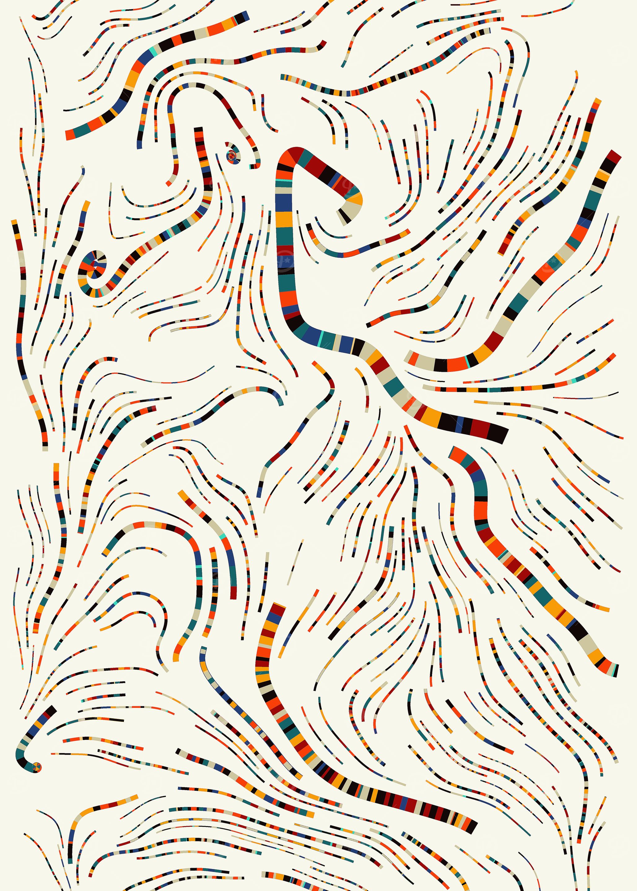 Abstract Multicolored Striped Lines on Cream Background