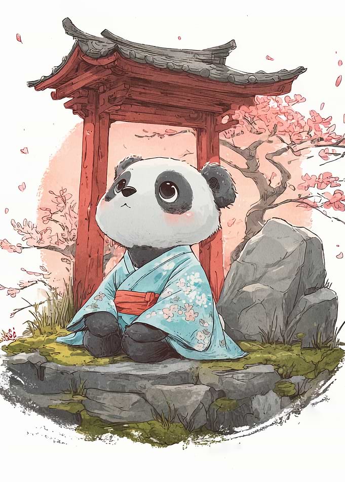 Panda in Kimono by Torii Gate