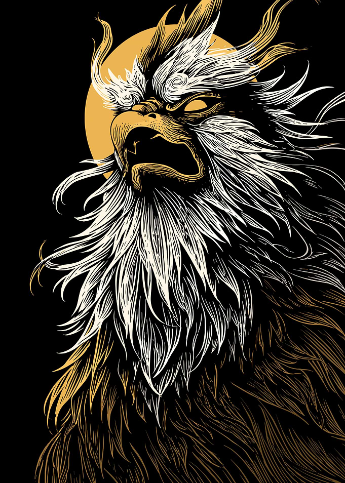 Griffin Illustration with Golden Accents