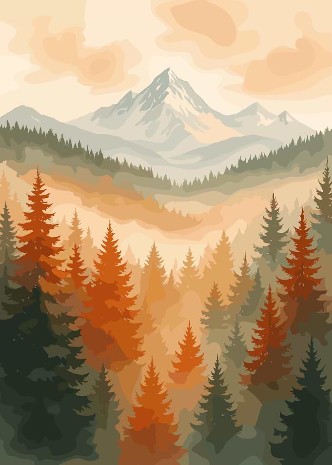 Mountain Forest Landscape Illustration