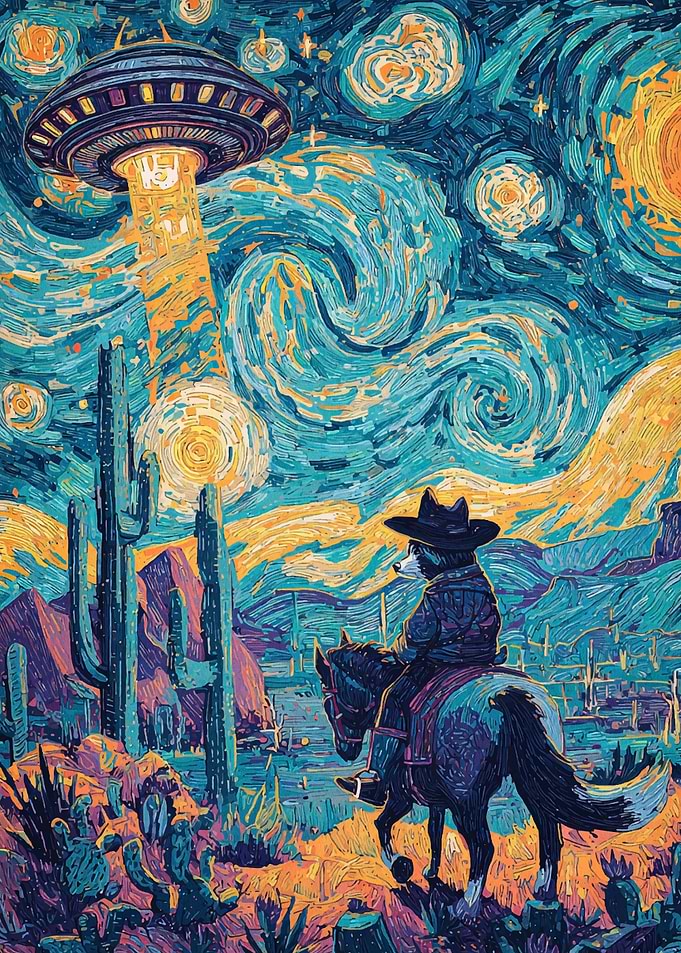Starry Night Cowboy UFO Abduction