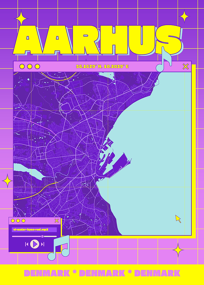 Aarhus Map Poster Retro Aesthetic