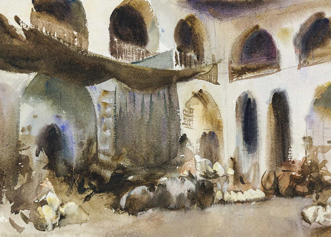 Watercolor Painting of a Middle Eastern Market