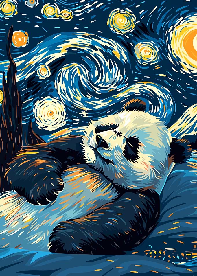 Panda in Starry Night Style