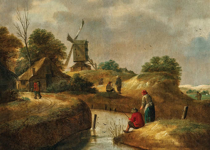 Dutch Landscape with Windmill and Figures