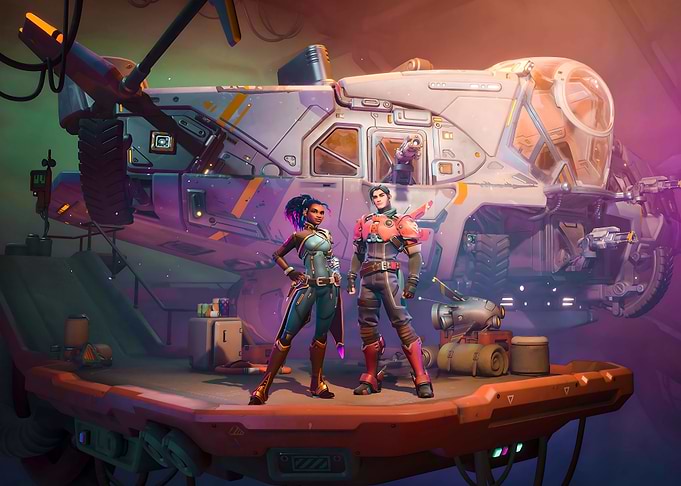 Sci-Fi Characters with Spaceship Backdrop