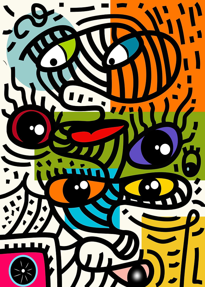 Abstract Face with Colorful Geometric Shapes
