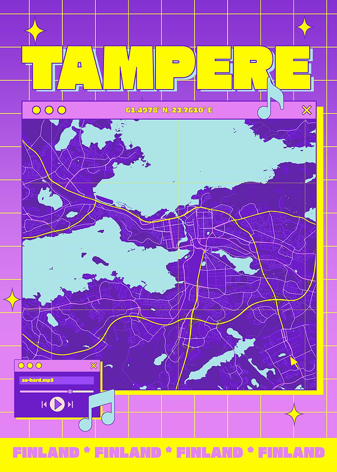 Tampere Finland Map Retro Poster