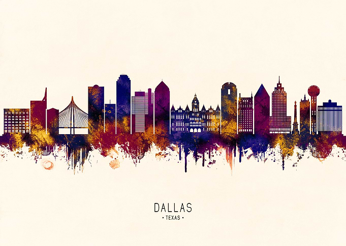 Dallas Texas Skyline Watercolor Silhouette