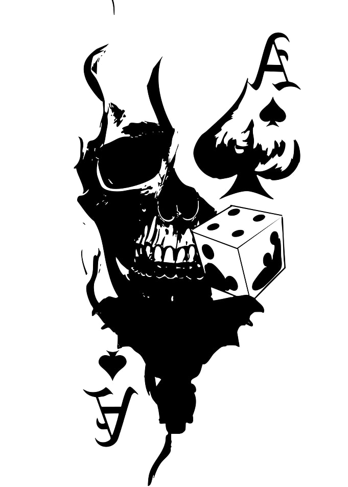Skull, Ace of Spades, and Dice