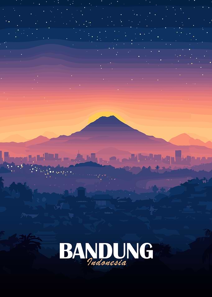 Bandung, Indonesia Landscape Illustration