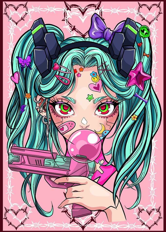 Cyberpunk Girl with Pink Gun