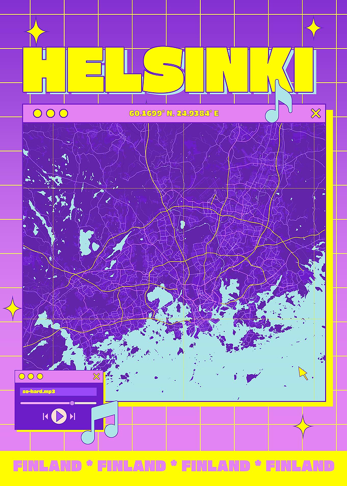 Helsinki Finland Map Retro Aesthetic