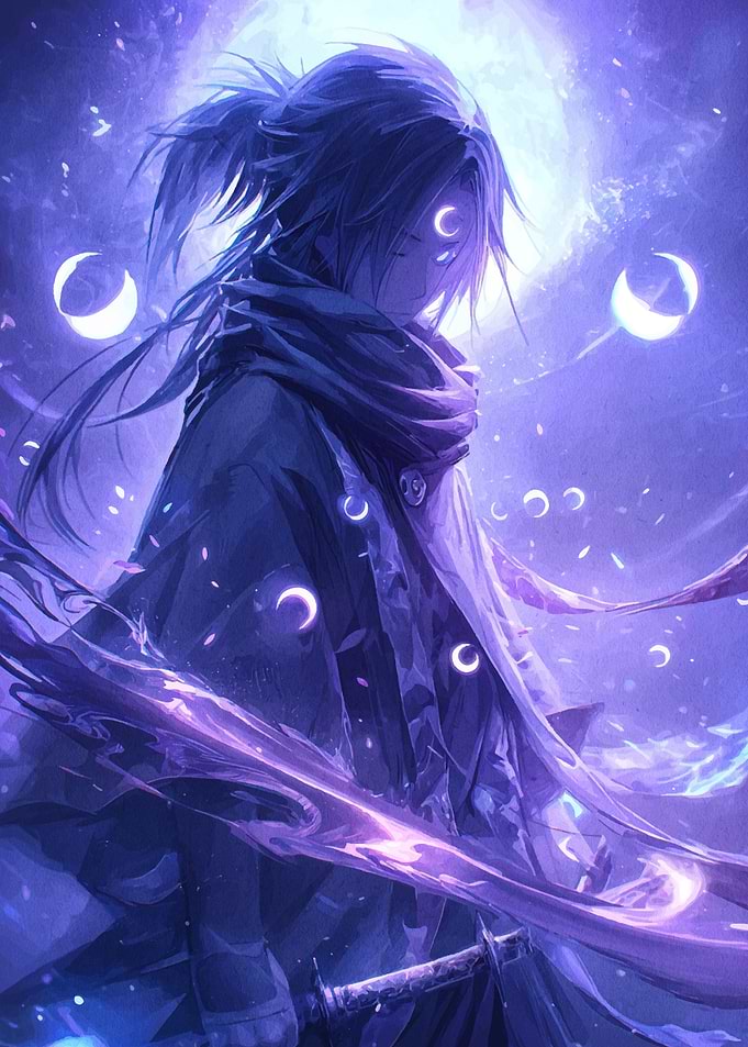 Mystical Warrior with Crescent Moon Aura