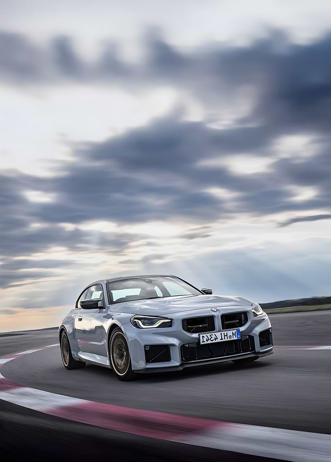 Silver BMW M2 on Racetrack