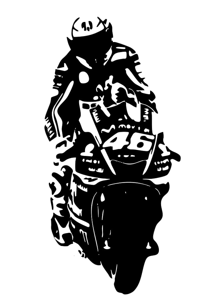 Motorcycle Racer Black and White Silhouette