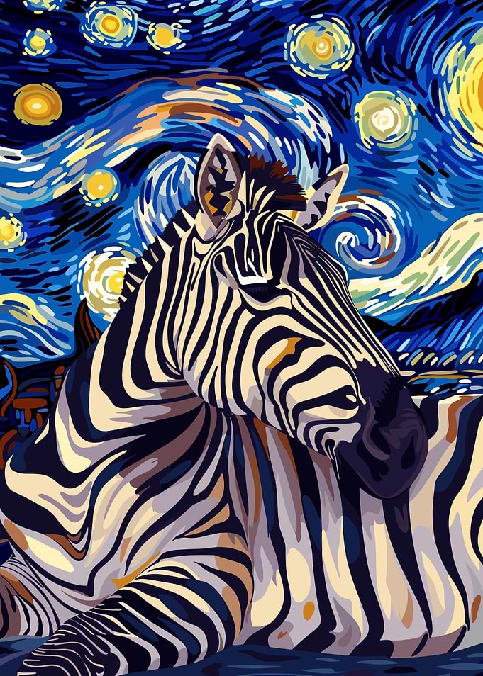 Zebra in Starry Night Style