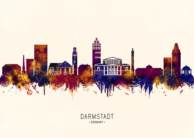 Darmstadt Germany Skyline Watercolor Art