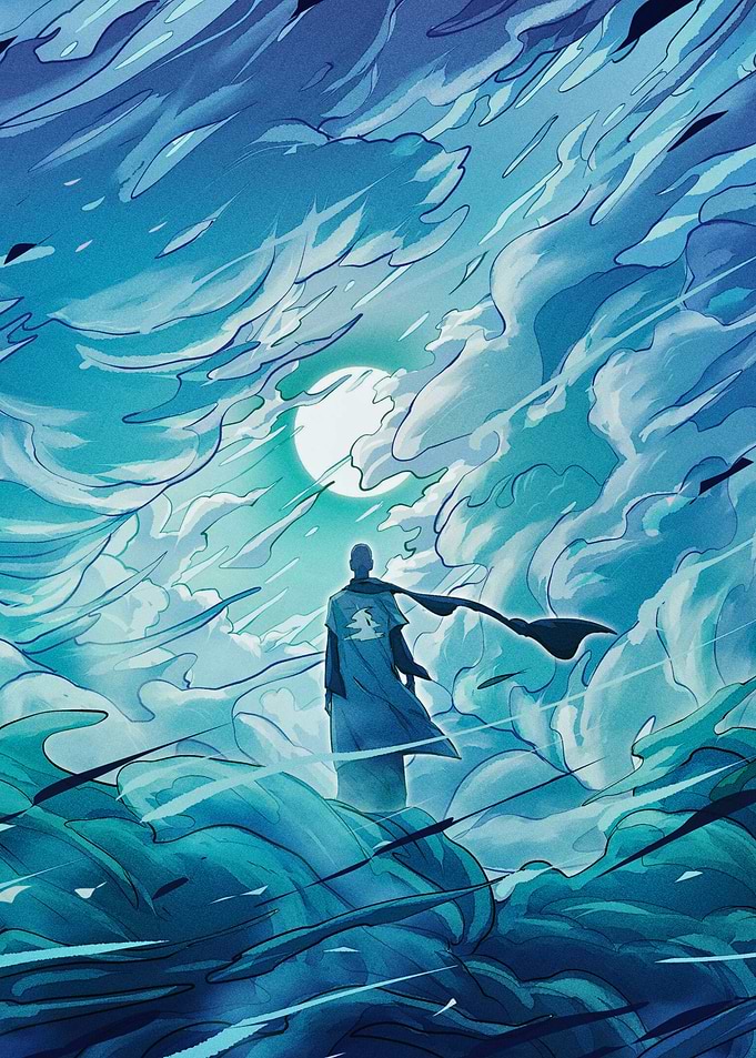 Blue Stormy Sea with Figure