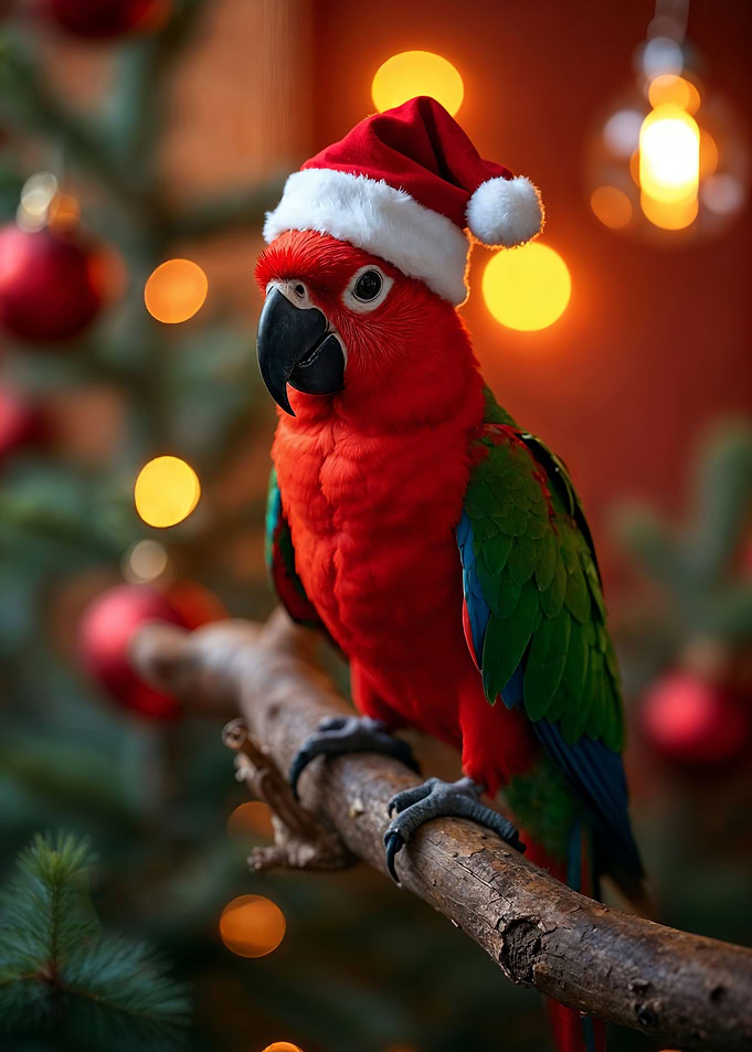 Christmas Parrot with Santa Hat