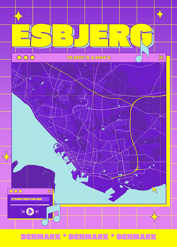 Esbjerg, Denmark Map with Retro Aesthetic