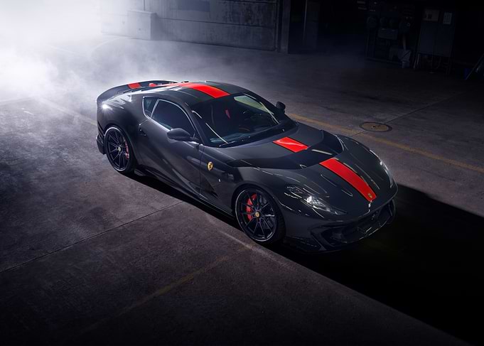 Sleek Gray Ferrari with Red Stripes