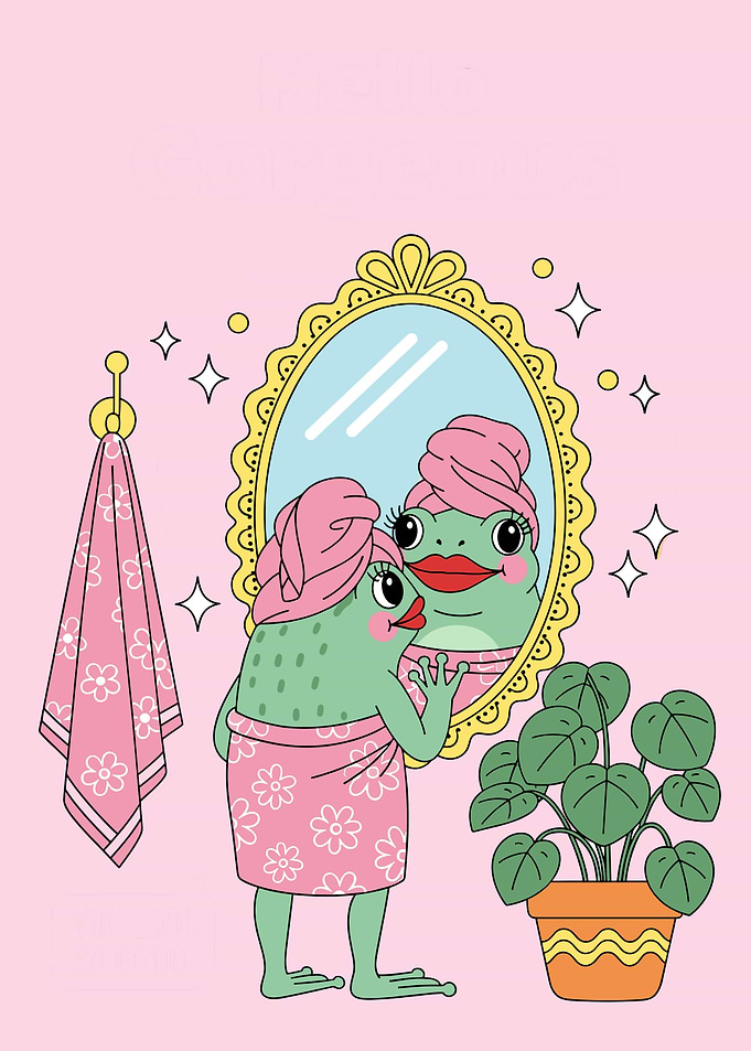 Frog in Towel Looking in Mirror