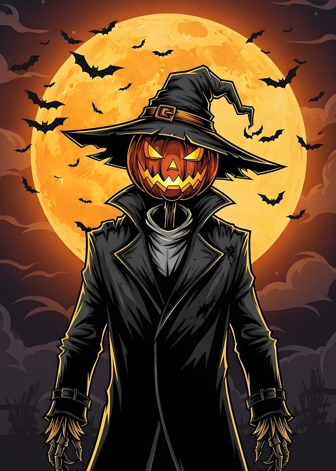 Pumpkin Head Scarecrow Halloween Illustration