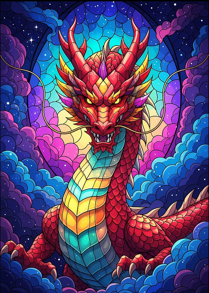 Colorful Dragon in Cloudy Sky