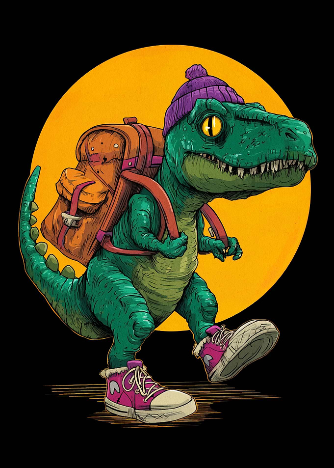 Dinosaur with Backpack and Beanie