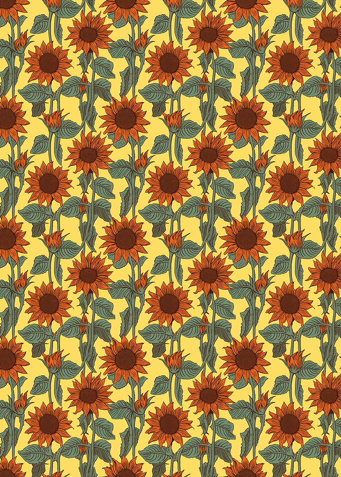 Sunflower Pattern on Yellow Background