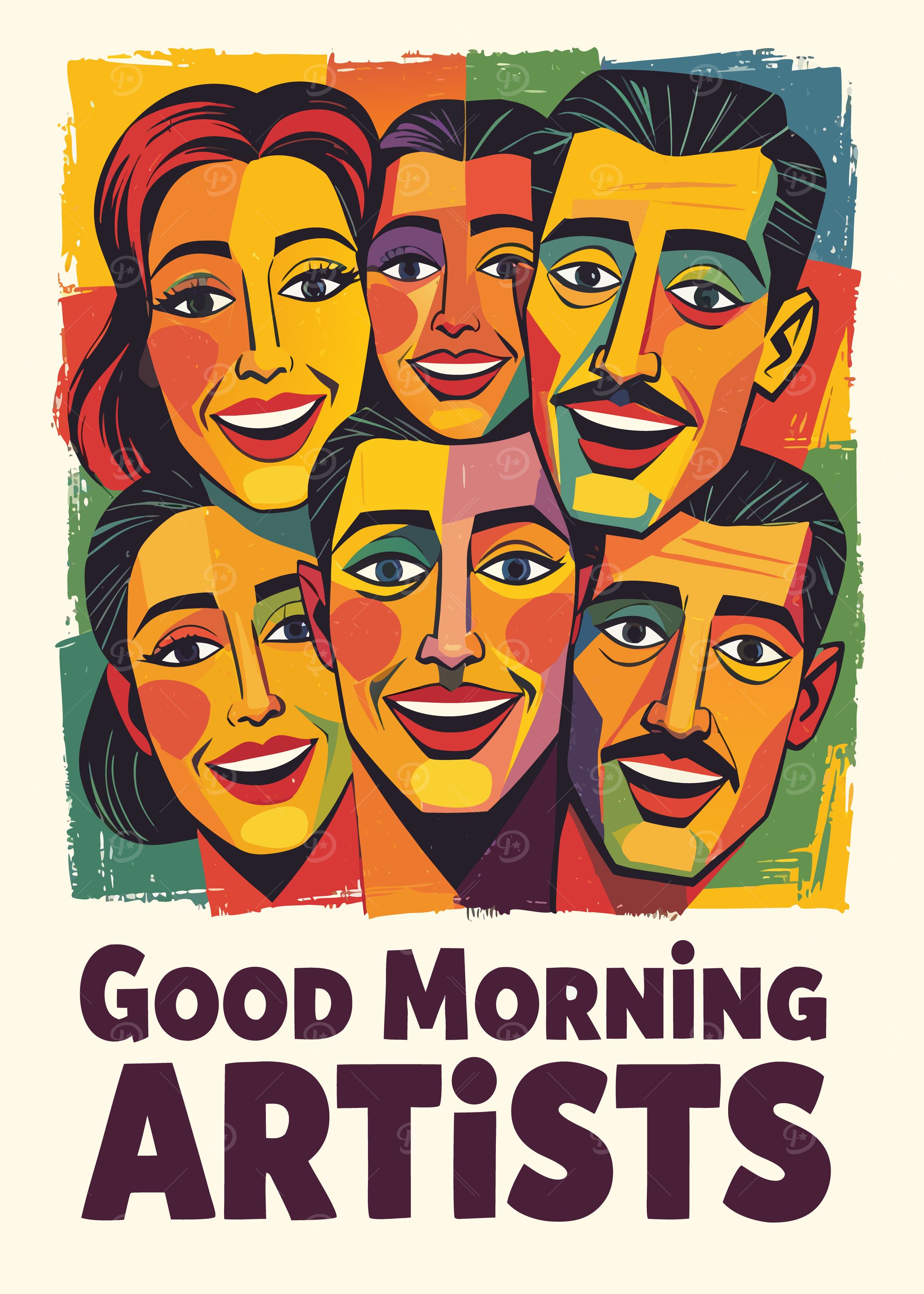 Good Morning Artists Colorful Faces Poster