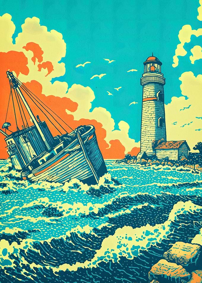 Seascape with Lighthouse and Shipwreck