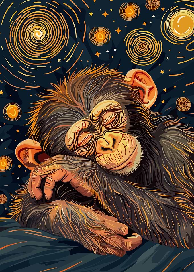 Sleeping Chimpanzee in Starry Night Style