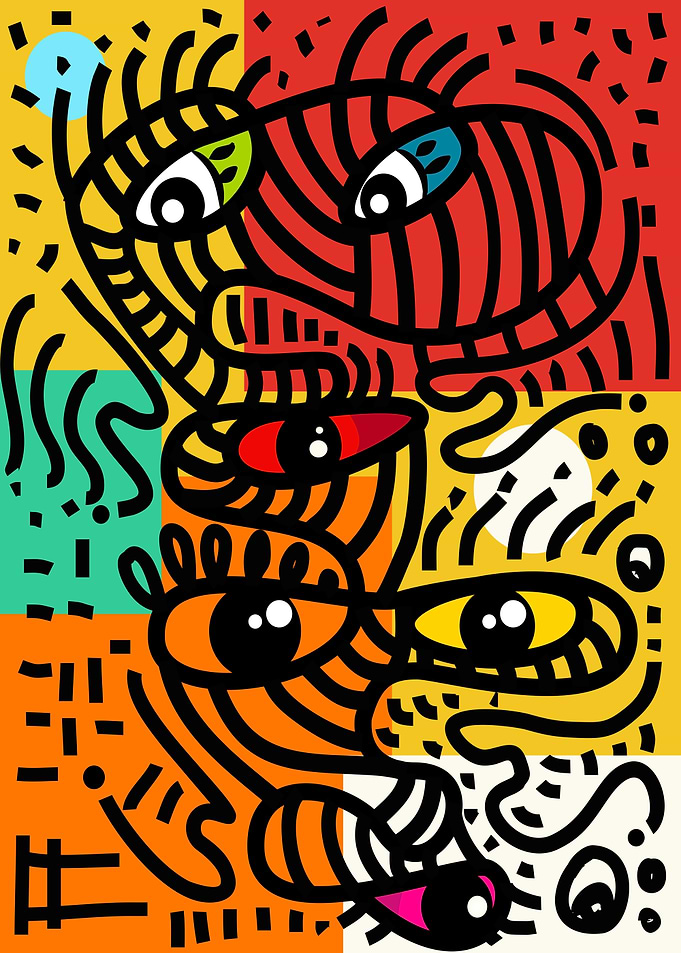 Abstract Faces Colorful Graphic Art