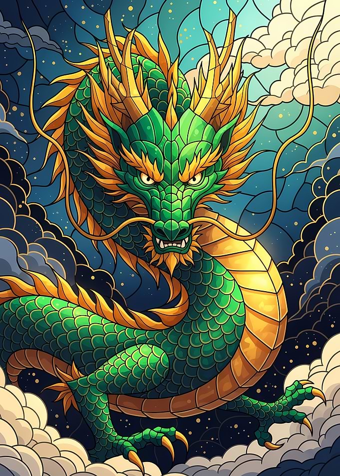 Green and Gold Dragon Illustration