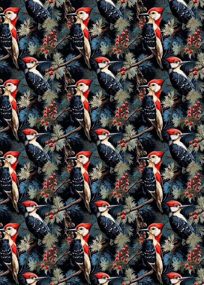 Woodpecker and Berries Pattern