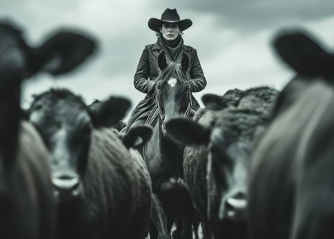 Cowboy on Horseback with Cattle Herd