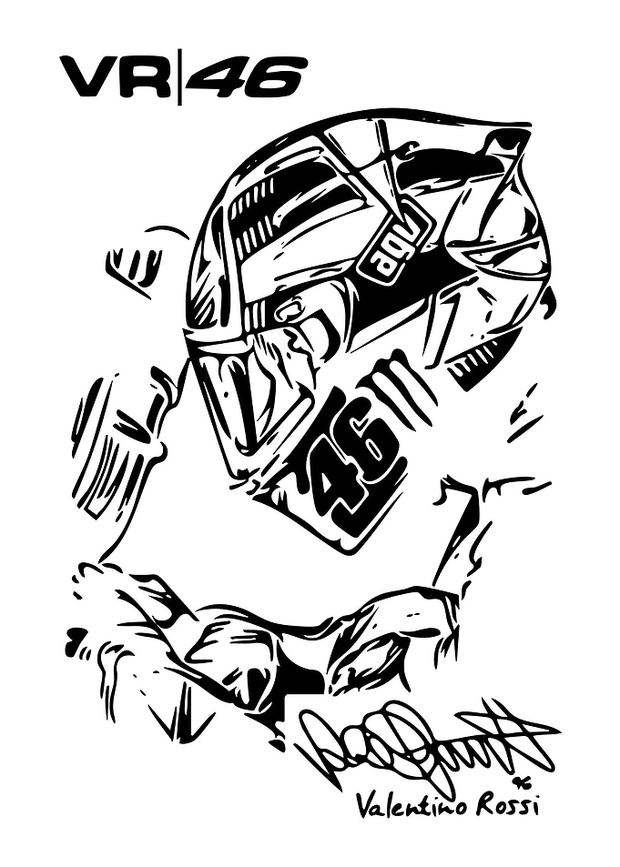 Valentino Rossi VR46 Black and White Art