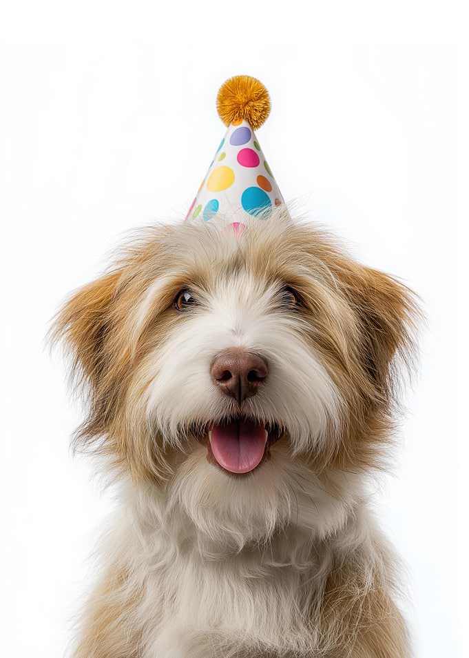 Petit Basset Griffon Vendéen Dog with Birthday Hat Portrait