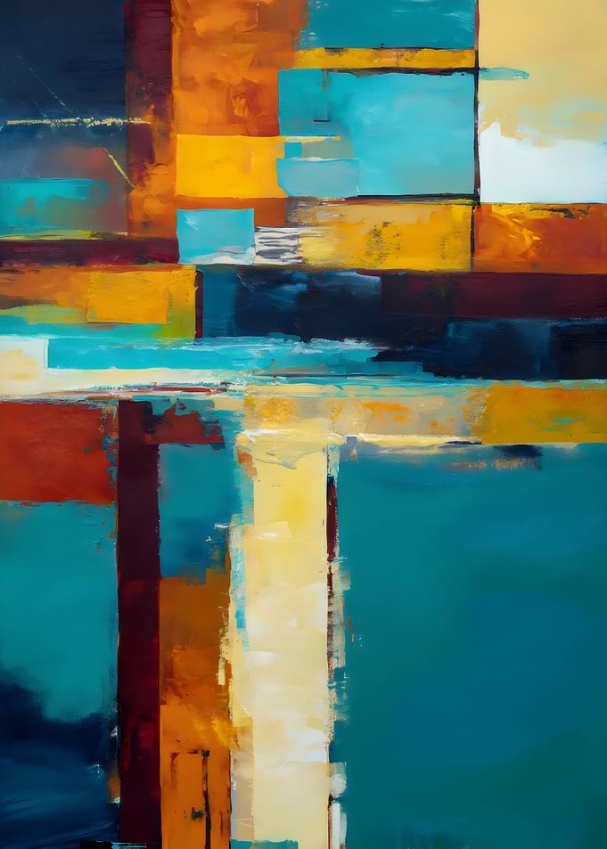 Geometric Harmony – Abstract Blocks in Teal and Amber