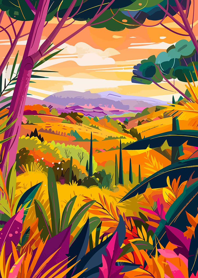 Colorful Abstract Minimalist Landscape Illustration