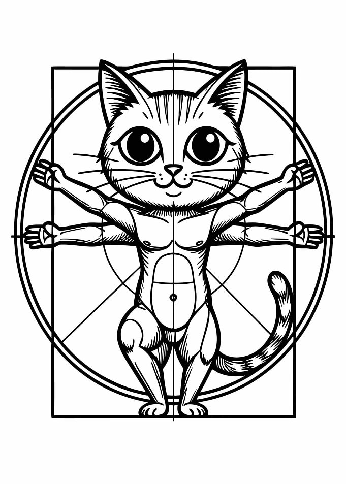 Vitruvian Cat Black and White