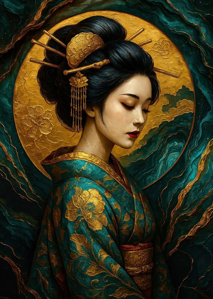 Elegant Geisha Portrait with Golden Accents