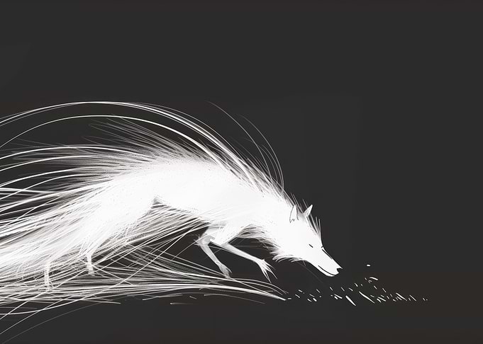 Contemporary White Wolf on Black Background