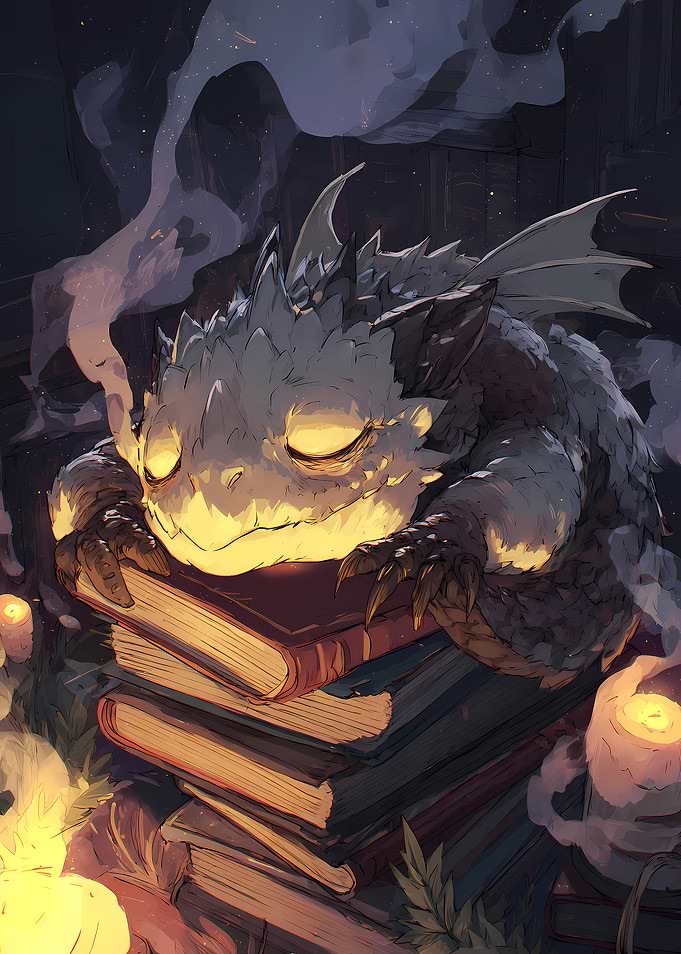 Small Dragon Sleeping on Books