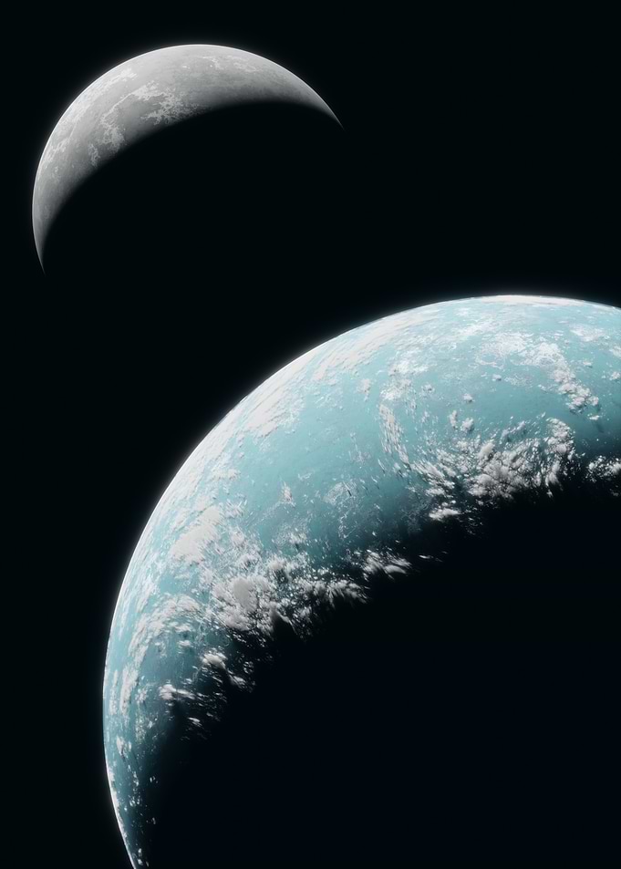 Ocean Planet and Moon in Space